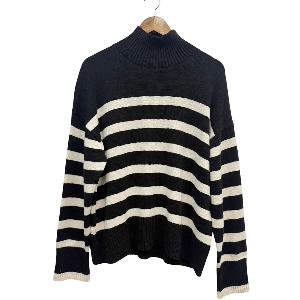 Everlane The Boxy Turtleneck in Everyday Cotton Black/White Stripe size M NWT - Picture 2 of 6